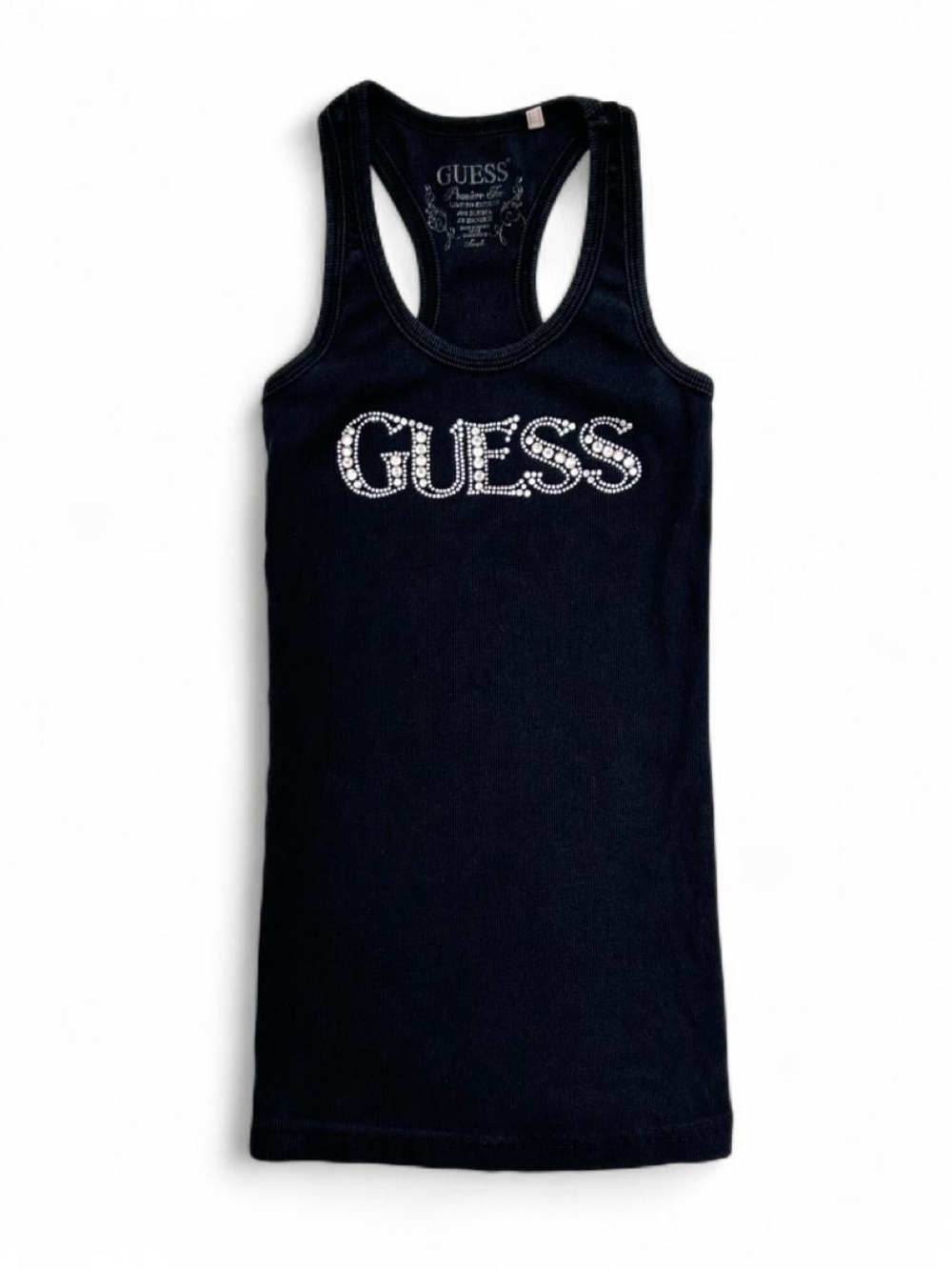 Y2K 2000s Guess McBling Bedazzled Logo Tank Top - Picture 2 of 4